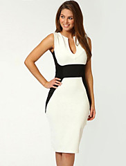Col V du Patchwork des femmes sans manche occasionnelle Pencil Midi Dress