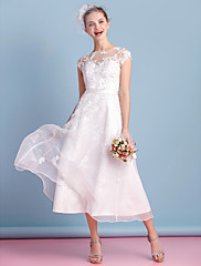 Lanting A-line Wedding Dress - Ivory Tea-length Bateau Organza
