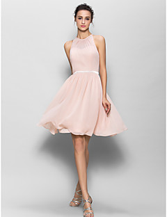 Lanting Knee-length Georgette Bridesmaid Dress - Pearl Pink A-line Jewel