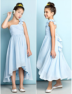 Asymmetrical Chiffon Junior Bridesmaid Dress - Sky Blue A-line One Shoulder