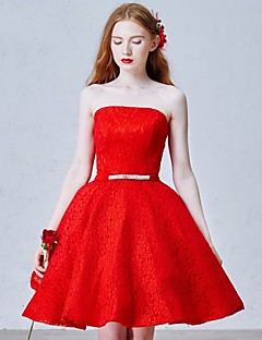 Short/Mini Lace Bridesmaid Dress-Ruby / Ivory Ball Gown Strapless