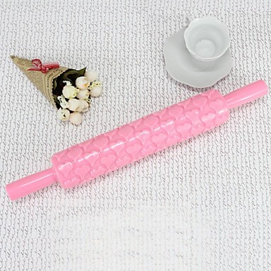"Plastic Love Heart Printing Pink Rolling Pin,39x5.3x5.3cm "